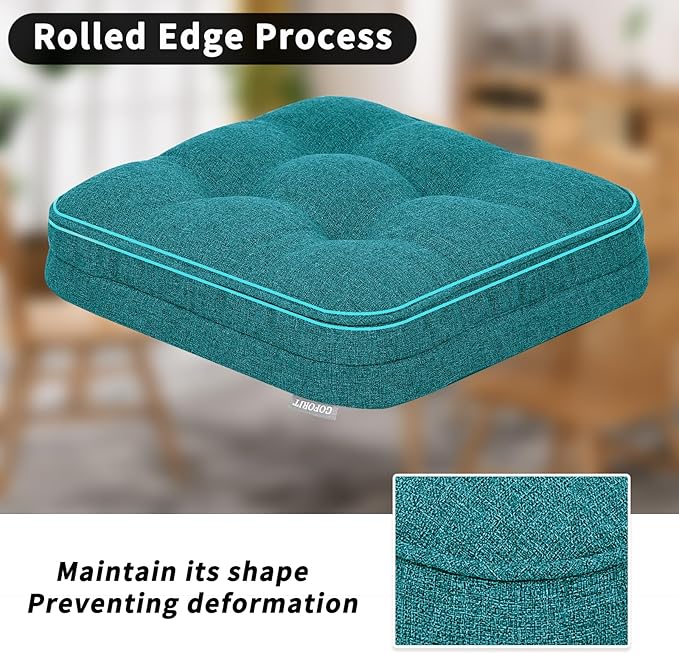GOFORIT Memory Foam Cushion，Square Seat Cushions for Dining Chairs,Non-Slip Chair Pads with Removable Cover, 16'' x 16'', Blue