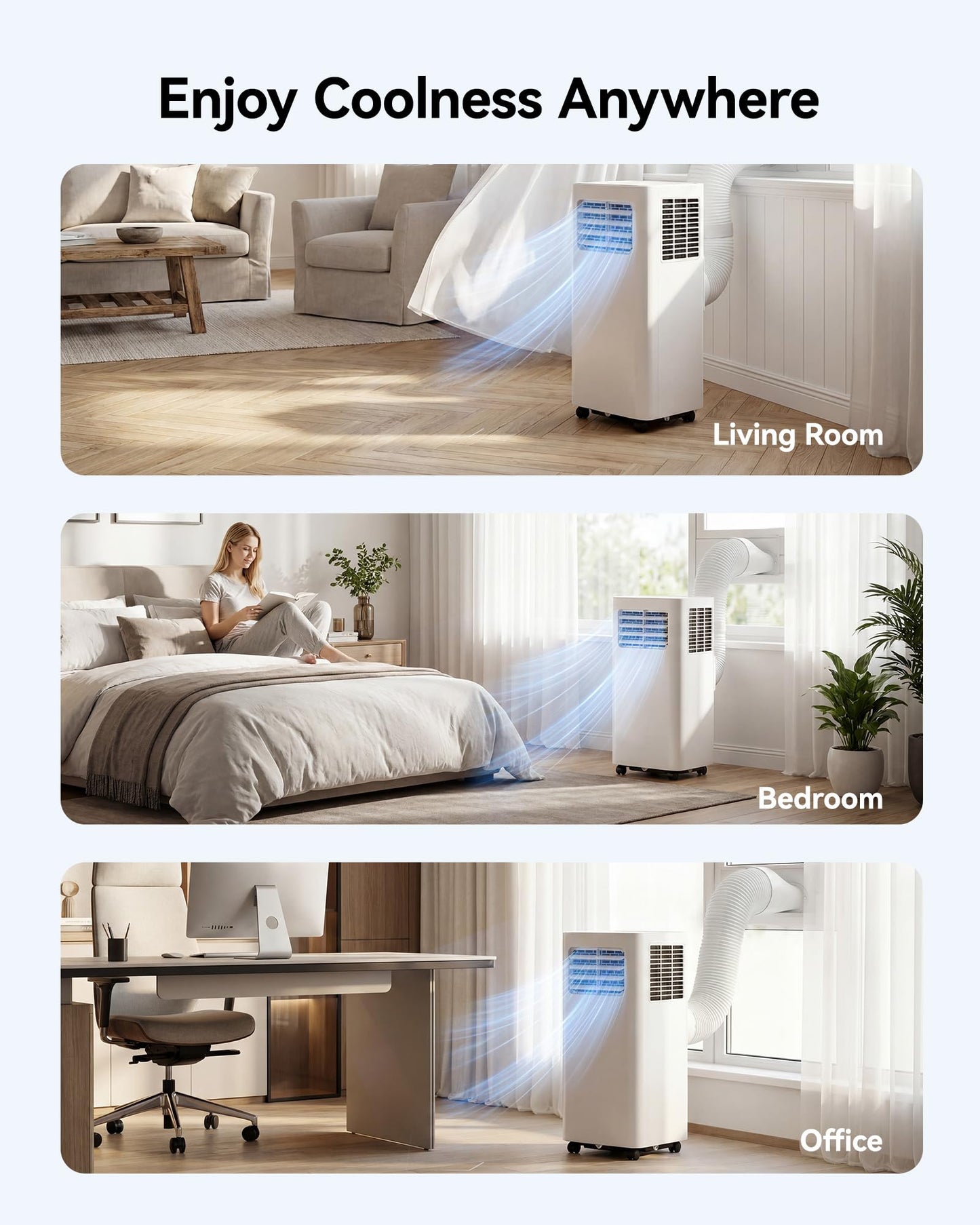 Feelfunn 8000 BTU Portable Air Conditioner, 3-in-1 Cools 350 Sq.Ft, Quiet AC with Fan & Dehumidifier, LED Display, Remote, 24H Timer, Window Kit, for Bedroom/Office/Dorms