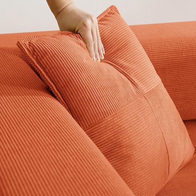 Convertible Couch Sofa Bed Foldable Floor Sleeper | Modern Fold Out Deep Seat Couch | Removable Backrest & Armrests | No Assembly Compression Sofa Sleeper for Living Room, Bedroom | Orange Corduroy