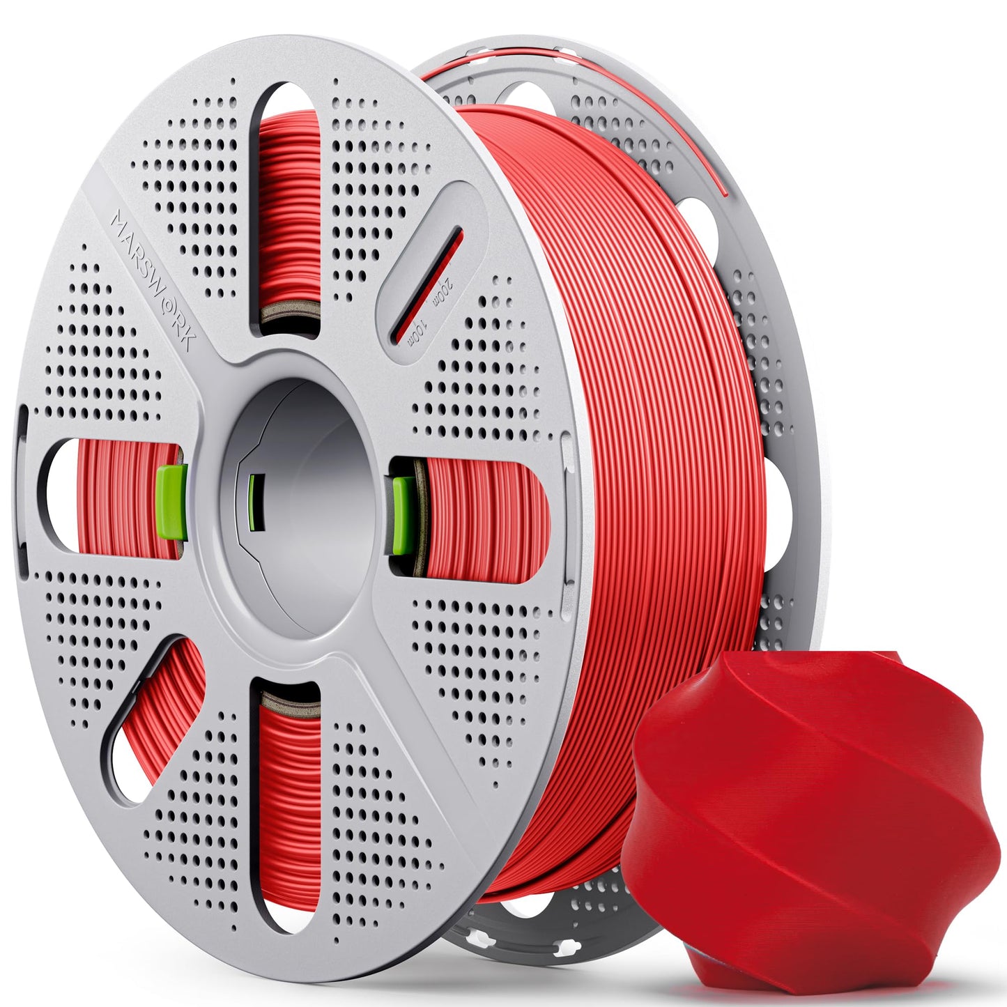 MarsWork PLA Basic, Pre-Dried Filament with Quick-Swap Reusable Spool 1kg (2.2lbs), 1.75mm 3D Printing Filament, Compatible with Bambu Lab 3D Printers – Red