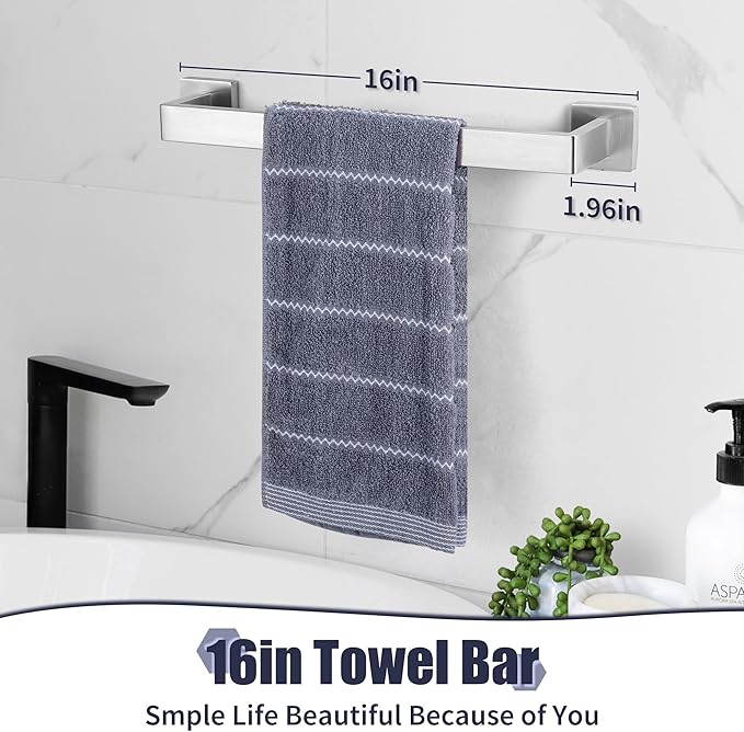 Bathroom Accessories Towel Bar Set: 10 Pieces Brushed Nickel Square Bathroom Hardware SUS304 Stainless Steel - Wall Mounted Towel Rack&Toilet Paper Holder&Towel Ring and Towel Hook