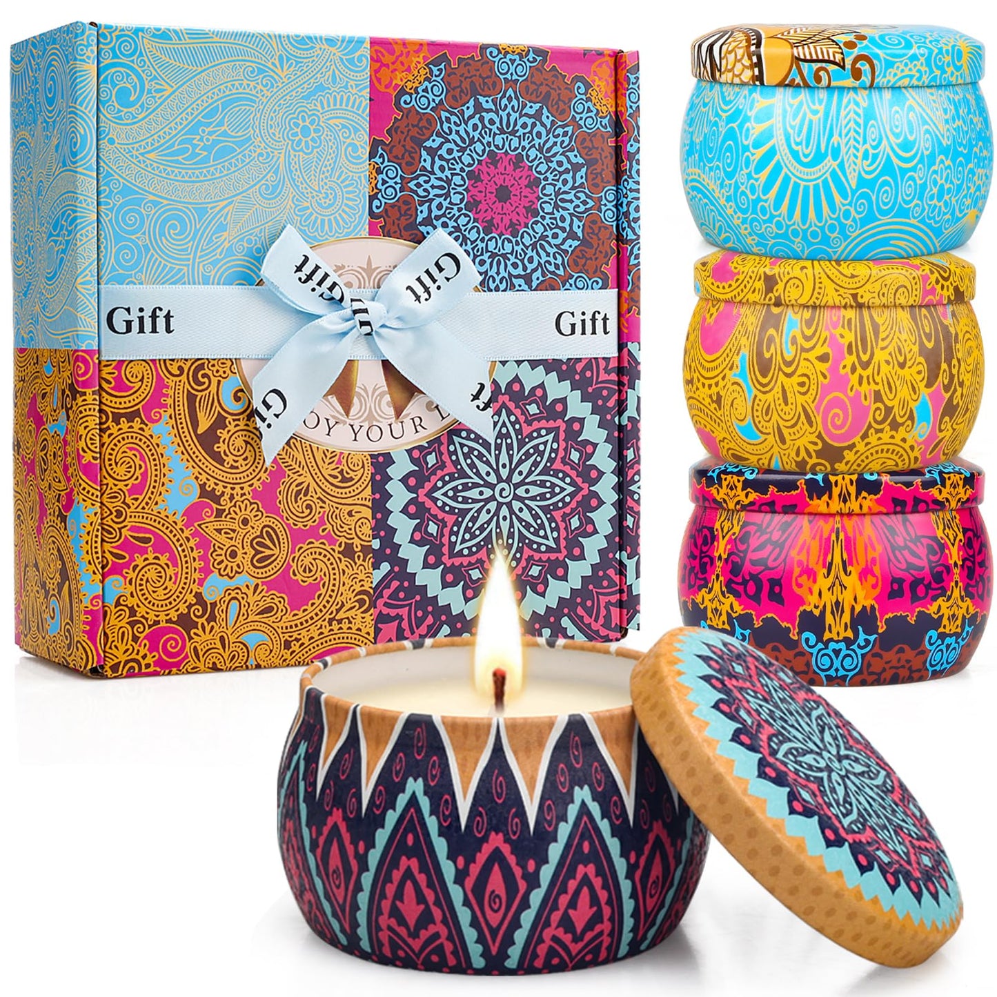 Scented Candles Gifts Set for Women, Aromatherapy Candles for Home Scented, Upgraded Large Tin of Soy Candle Lavender Candle Birthday Gifts for Women Mom Bath Spa Meditation Valentine Gifts Candles