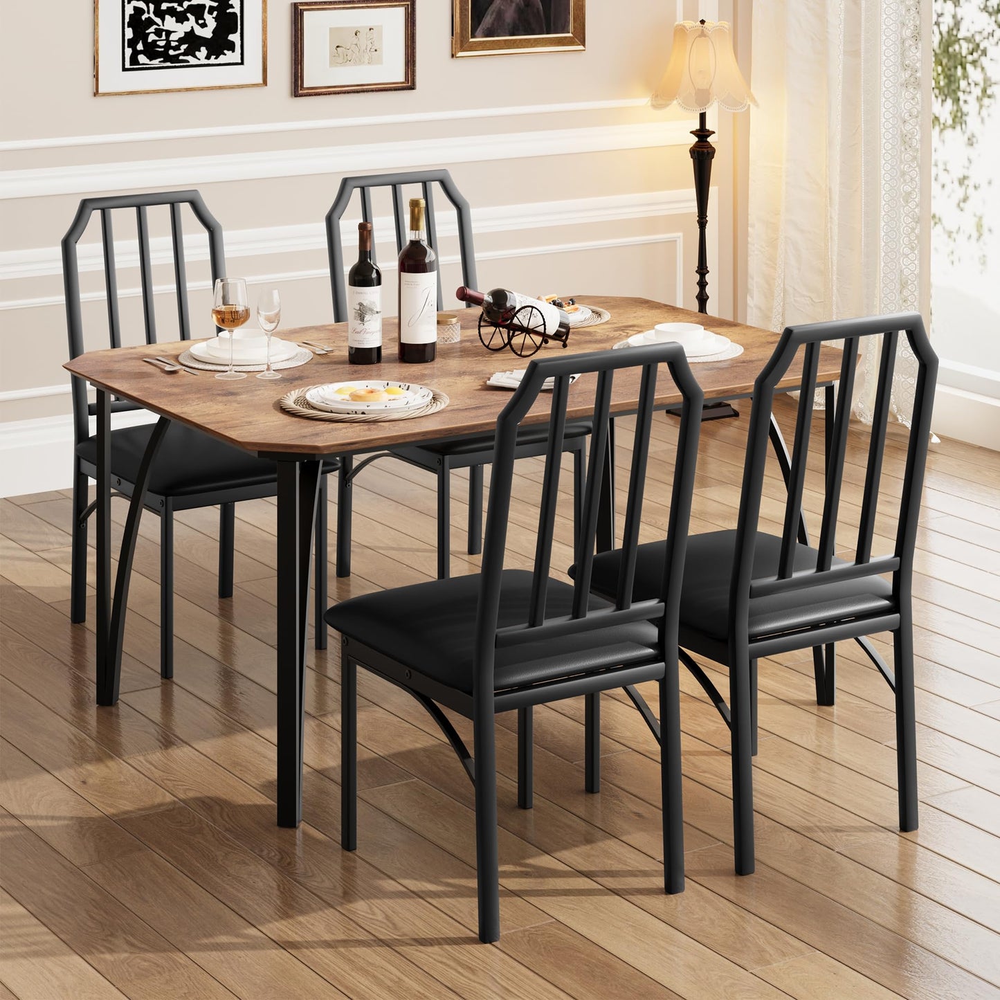 GAOMON Dining Table Set for 4, Kitchen Table and Chairs for 4 with with Chamfer Design, 5 Piece Dining Room Table Set with Cushion Seats for Small, Home Kitchen, Apartment-Rustic Brown