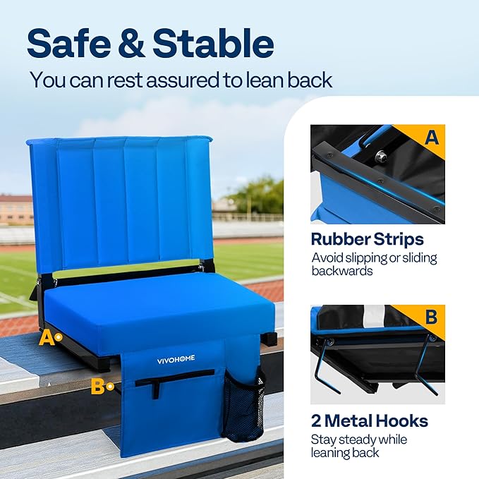VIVOHOME Portable Stadium Seat for Bleachers with Back Support, Folding Bleacher Chair with Cup Holder and Shoulder Strap Blue