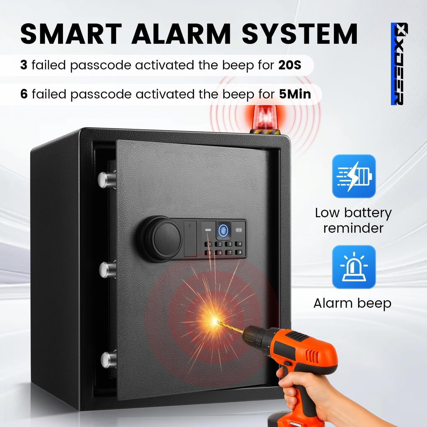 XDeer Smart Home Safe Biometric with APP Control, 0.1s Quick Access Unlock with App/Fingerprint/Passcode/Key, Personal Safe for home, office,money, jewelry 1PCS - 1.69 Cubic Feet