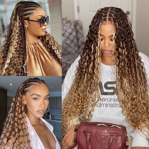 4/27 Honey Blonde Human Braiding Hair Deep Wave Bulk Human Hair,Highlight No Weft Curly Braiding Hair Extensions for Boho Braids Wet and Wavy Braiding Human Hair Bundles(24inch,4/27,100g)