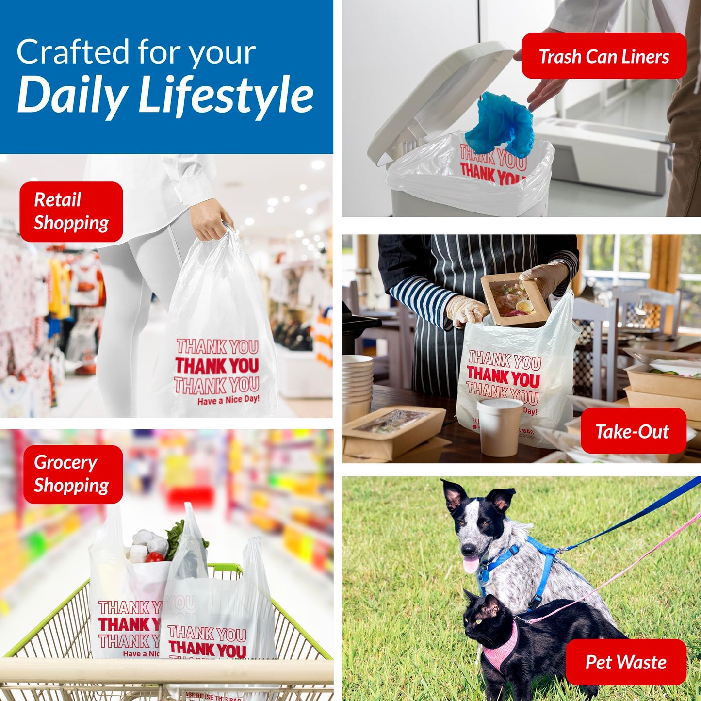 Reli. Thank You Plastic Bags | 150 Pack | (11.5" x 6.5" x 21"), White | Plastic Bags with Handles | Ideal for Grocery, Shopping, Food Take Out, Restaurants, Small Business