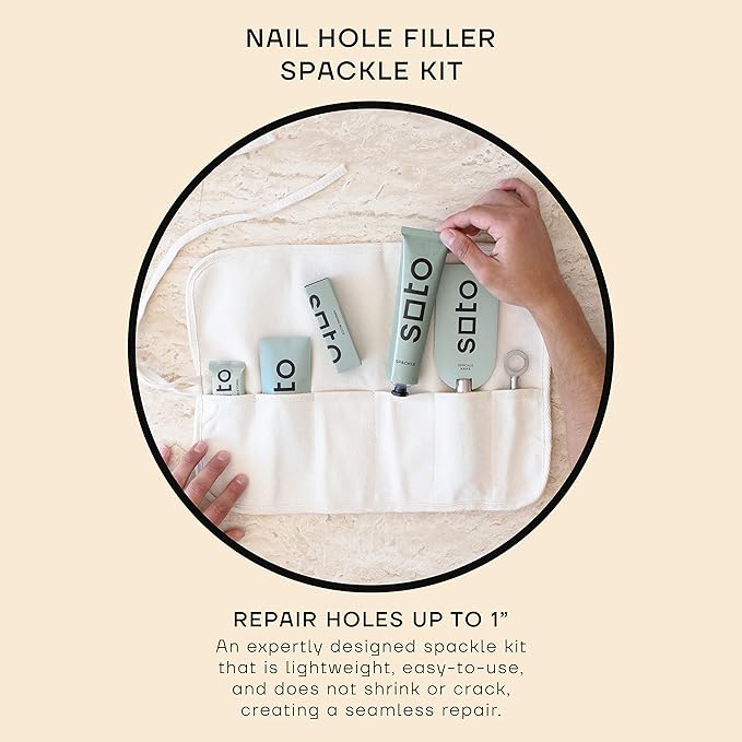 soto Small Hole Repair, Off-White Spackle, 7-Piece Kit (No. 08 Artisan White) - High Strength Small Hole Repair Kit for use on: Walls, Drywall, Ceiling, Furniture, Cabinets