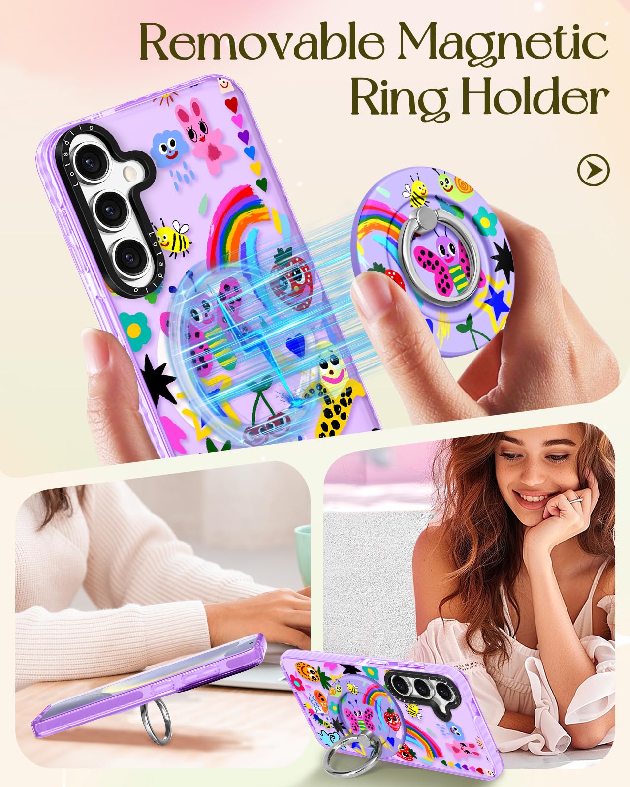 Lotadilo Cute Case For Samsung Galaxy S25 Plus For Women Girls - Funny Crayon Drawing Design Compatible With Magsafe Magnetic Ri
