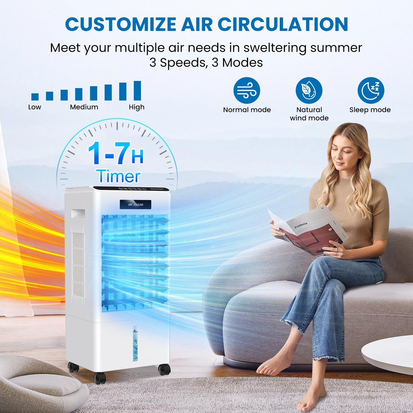Portable Air Conditioners, 8000BTU Windowless Portable AC Unit with 3 Speeds, 3 Modes, 8L Swamp Cooler w/7H Timer, 90°Oscillation, Remote Control Air Conditioners for Bedroom, Room, Home (Black)