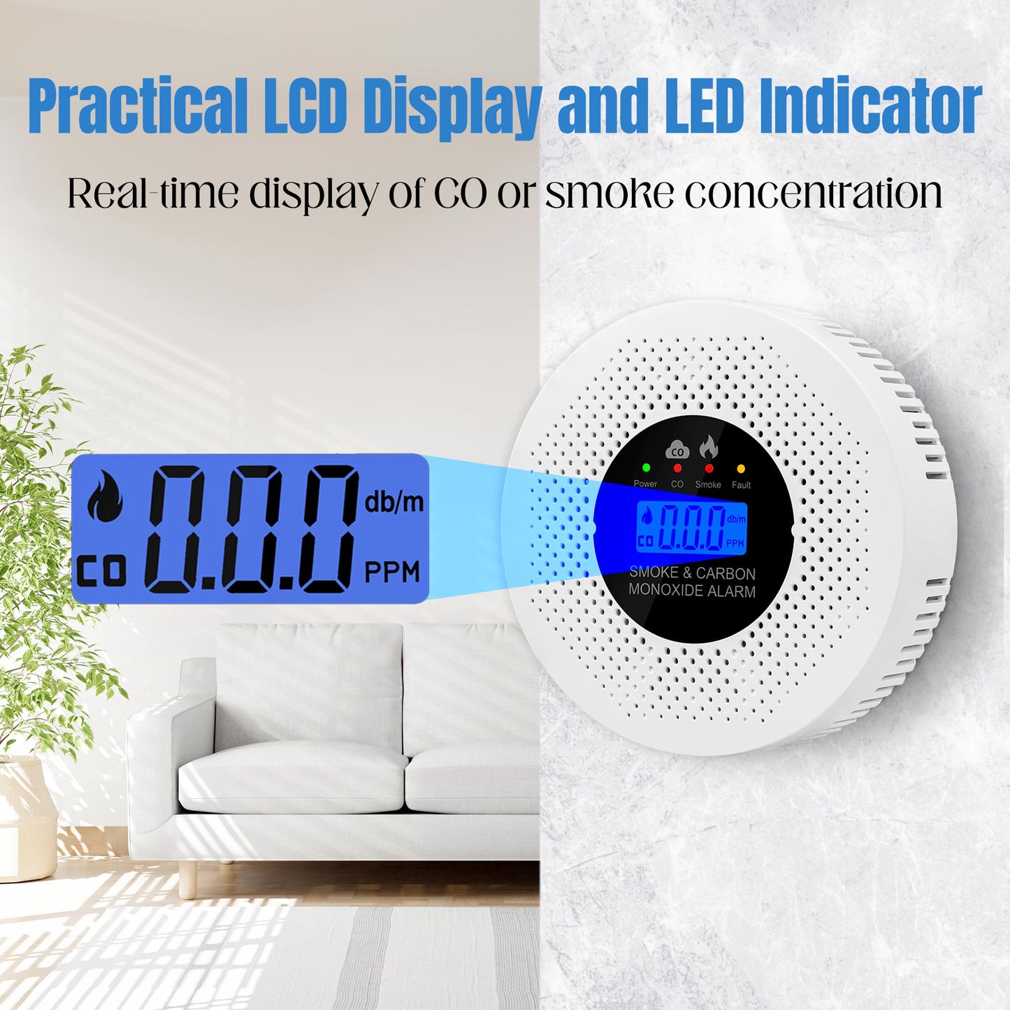 GQIRIL Smoke and Carbon Monoxide Detector - 2-in-1 Fire CO Smoke Alarm Combo Battery Powered, Portable Dual Sensor Warning Light with Digital Display for Cars Kitchen Home Garage (No Battery) 2 Pack