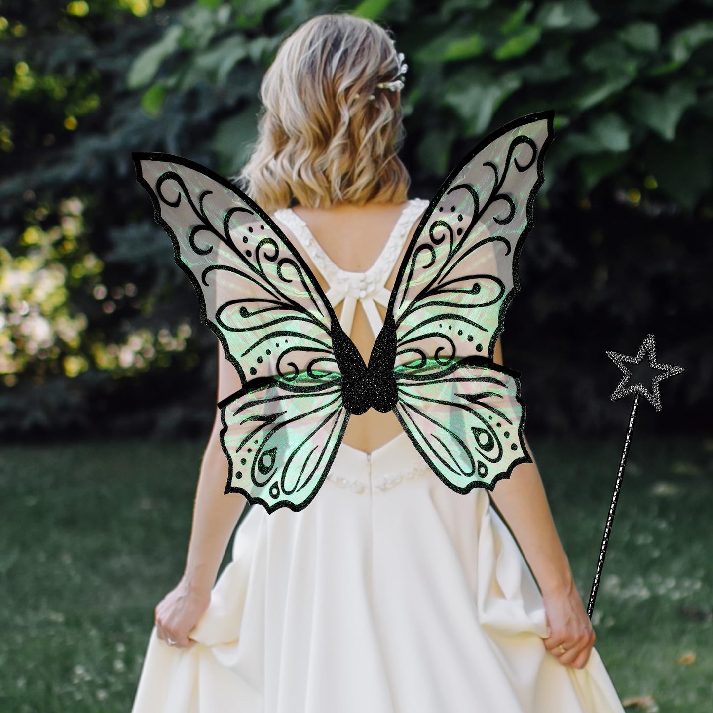 U-Zomir Fairy Costume Wings for Women Girls, Sparkle Black Fairy Butterfly Wings Halloween Costume Dress up Christmas Birthday Party Favor Wedding