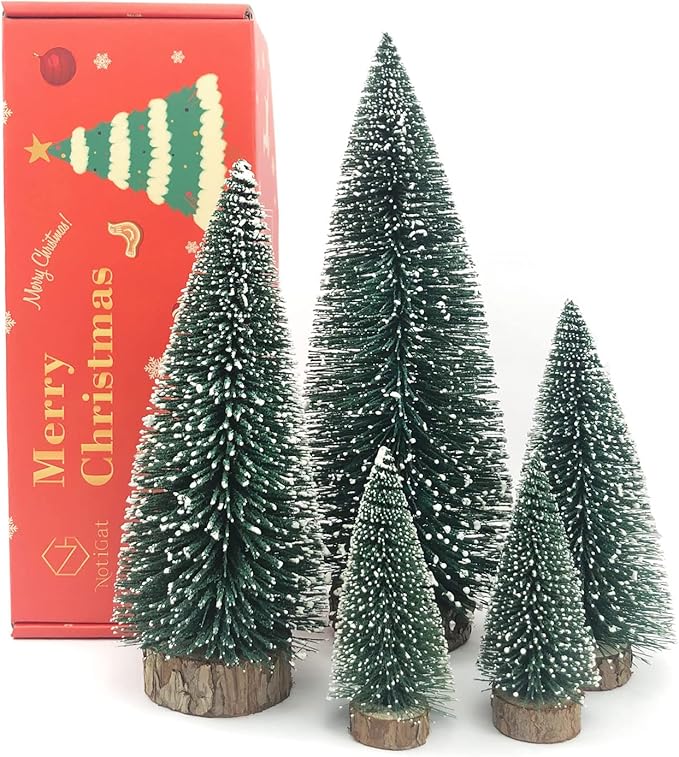 NotiGat mini Christmas Tree Bottle Brush Christmas Trees with Wooden Bases Christmas Decorations for Party Table top decer...