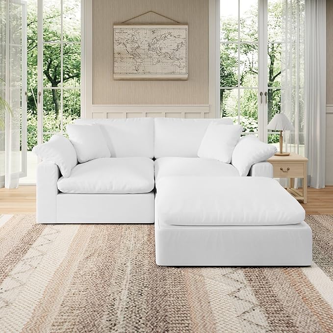 Intuition Decor Modular Sectional Sofa Cloud Couch,Down Filled Comfy Cloud Modern Sofa,White Linen L Shape Oversized Couch Cushion Covers Removable for Living Room