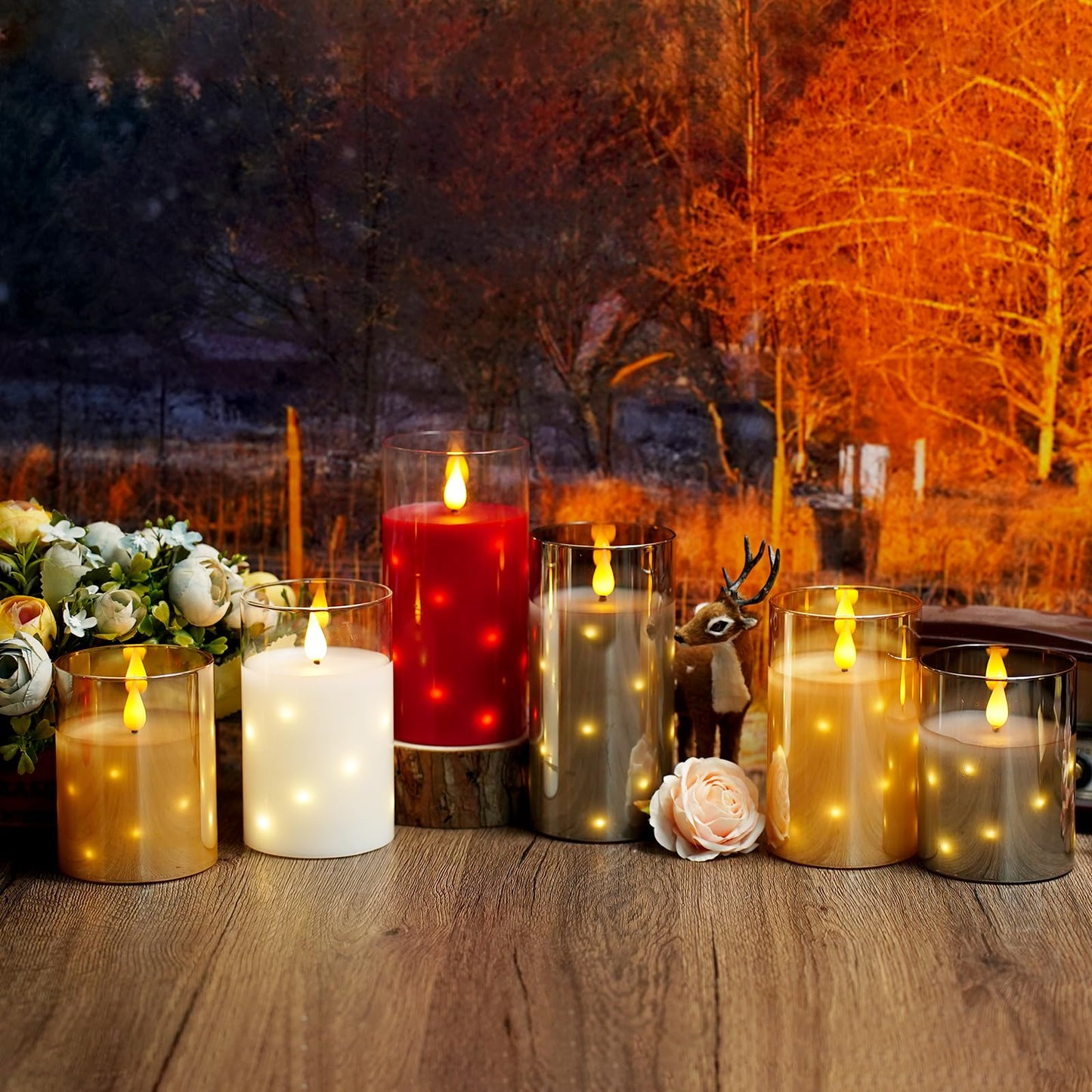 Thorbling Glass Housings Flameless Candles with Real Wax & Flickering Effect - Battery Operated LED Candles, Set of 3 White for Home Decor, Weddings, Holiday Decorations