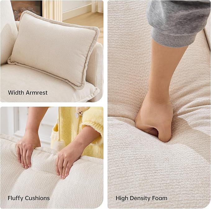 Opiesit 108" Modular Sectional Couches for Living Room with Ottoman, L Shaped Cloud Couch with Charger, USB & Type-c Port, Comfy 4 Seats Sofas with Deep Seat, Chenille Fabric, Beige