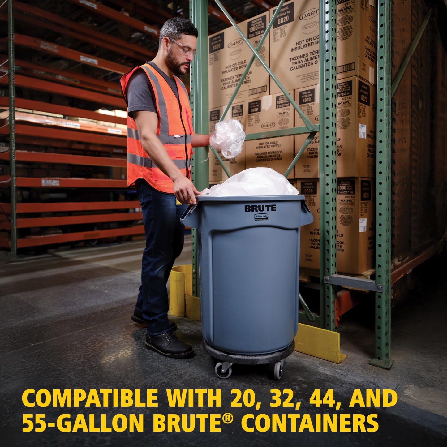 Rubbermaid Commercial Products BRUTE Dolly Black Fits 20 gallon, 32 gallon, 44 gallon, and 55 gallon BRUTE Containers, for Restaurants/Back of House/Offices/Warehouses/Airports/Commercial Environments