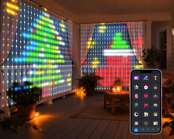 IC ICLOVER Smart Curtain Lights, 6.6FT 400 LED Color Changing Curtain Lights with APP & Remote Control, DIY Hanging Fairy ...