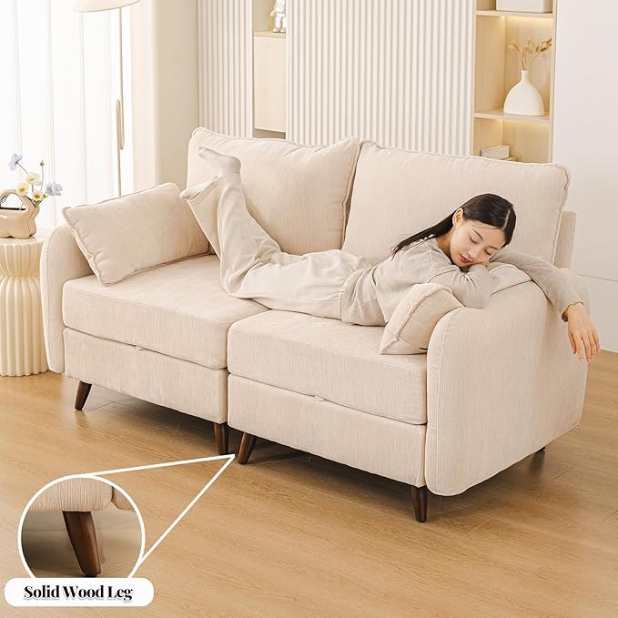 Rexulqo 73'' Loveseat Sofa with Seats Storage, Modular Sectional Couch with Movable Ottoman,Oversized Comfy Sofa with 7.8'' Cushion,24.5'' Deep Seat,Large Couches for Living Room,Bedroom,Velet,Cream