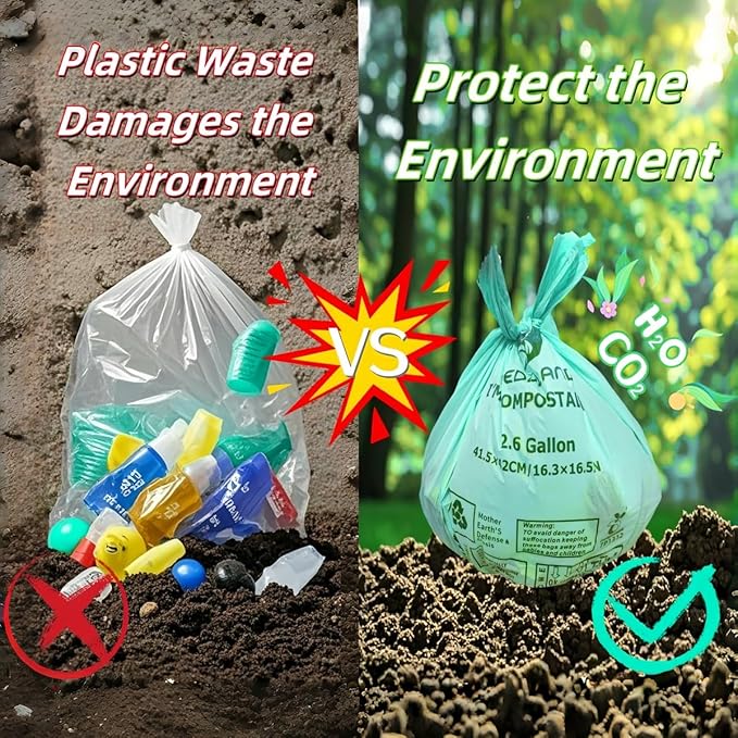 BPI Certified Compostable Trash Bags 2.6 Gallon (150Count) - 2X Thicker Than Regular, Fits Countertop Bins, 0.71mil Thick & Leakproof for Food Scraps, 90-Day Breakdown, Plant-Based Kitchen Waste Bags