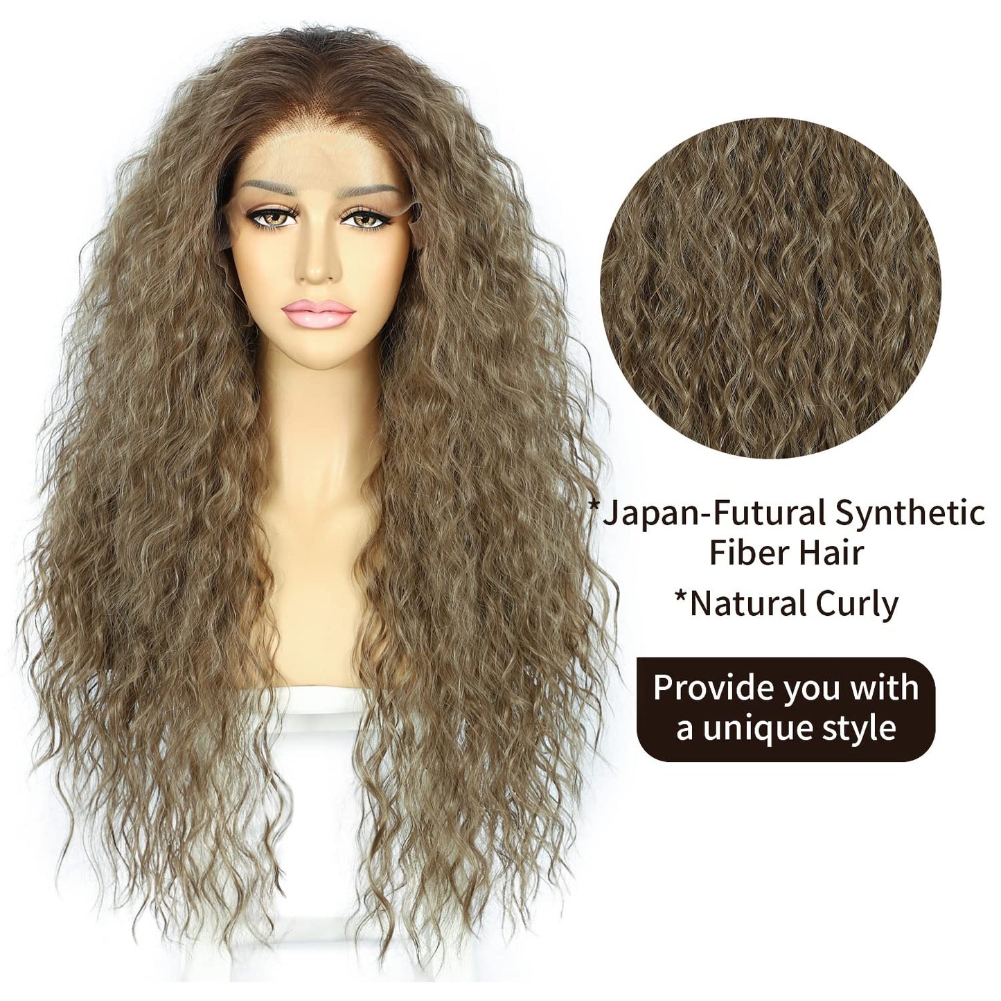 SAPPHIREWIGS Curly Lace Front Wigs For Black Women Long Loose Deep Curly Grayish Brown Heat Resistant Pre Plucked Natural Hairli