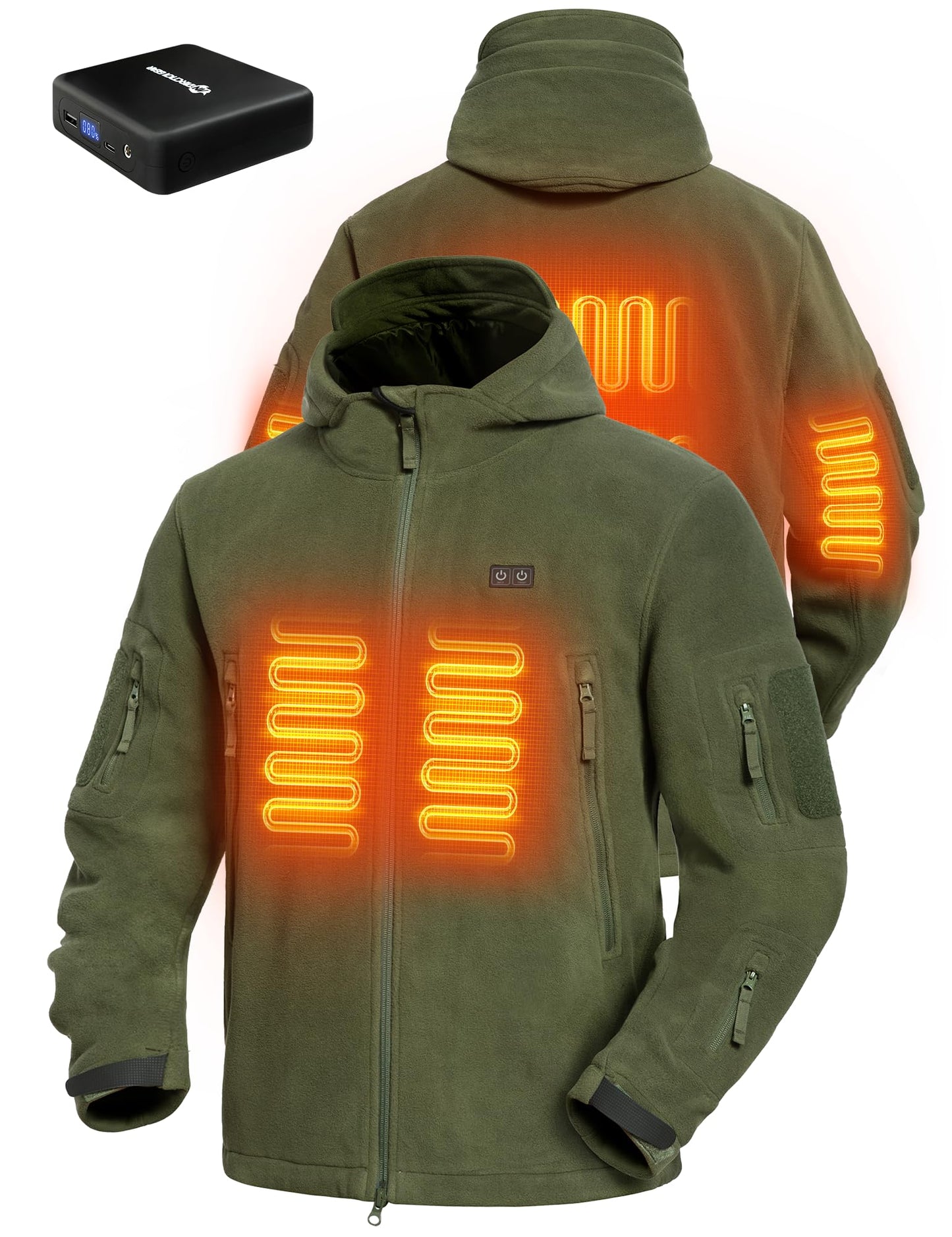 ANTARCTICA GEAR Heated Jacket with 12V 16000mAh Battery Pack, Polar Fleece Coat for Men Women, Fit Zip Hood Winter Jacket