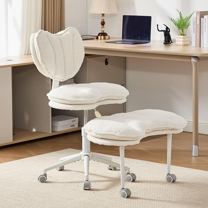 Cross Legged Office Chair for Adults, Criss Cross Office Chair with Wheels, Adjustable Meditation Chair with Lumbar Support, ADHD Desk Chair for Home Office, Ivory