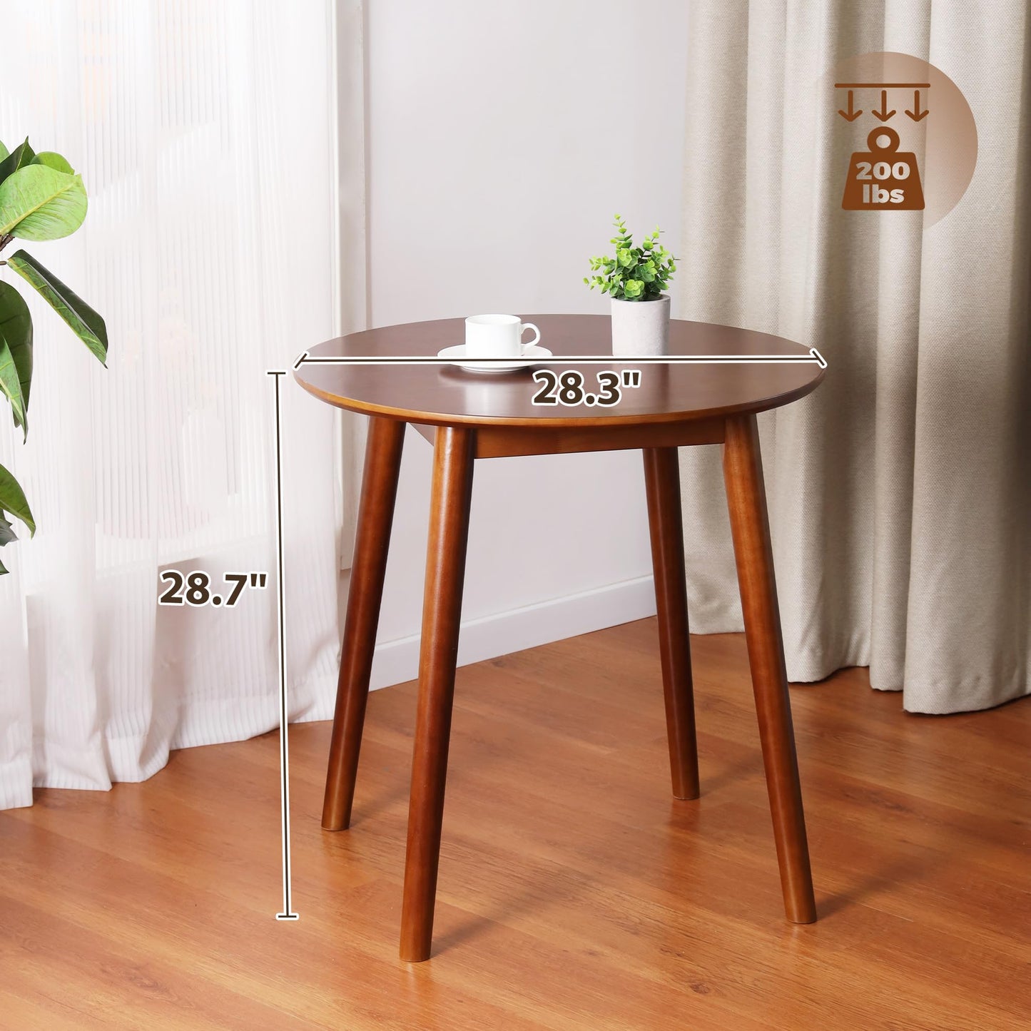 28.3" Small Round Dining Table for 2, Wooden Space-Saving Kitchen Dinner Table Rustic Wood Dining Table Mid Century Modern Kitchen Table (Brown)