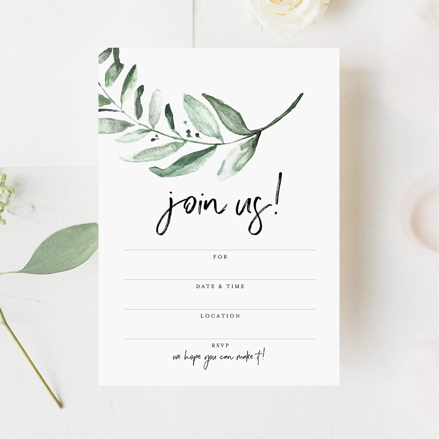 Bliss Collections 25 Invitations With Envelopes For All Occasions, Greenery Invites Perfect For: Weddings, Bridal Showers, Engagement, Birthday Party Or Special Event, Fill In Rustic Invites