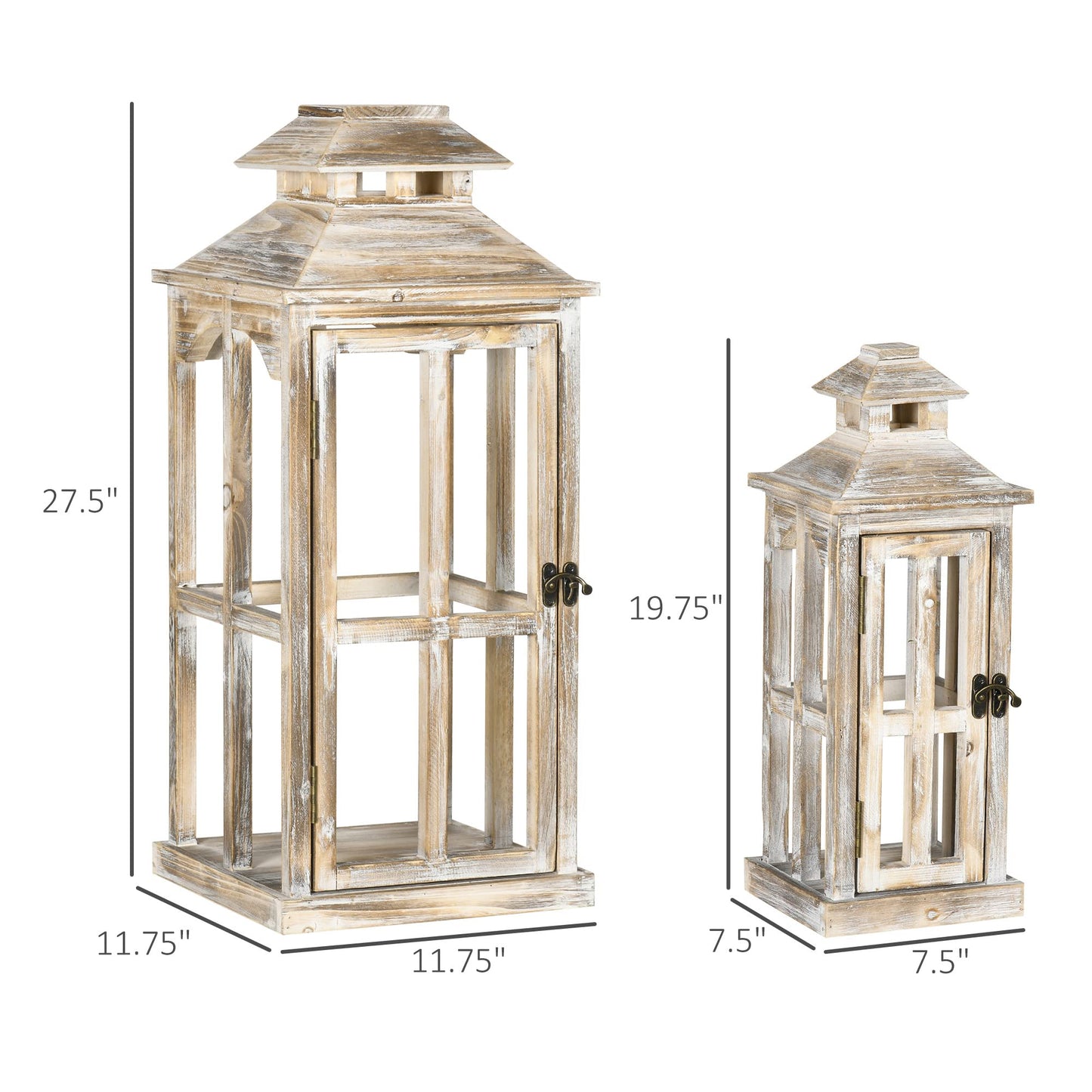 HOMCOM 2 Pack 28"/20" Large Rustic Wooden Lantern Decorative, Indoor/Outdoor Lantern for Home Décor (No Glass), Natural