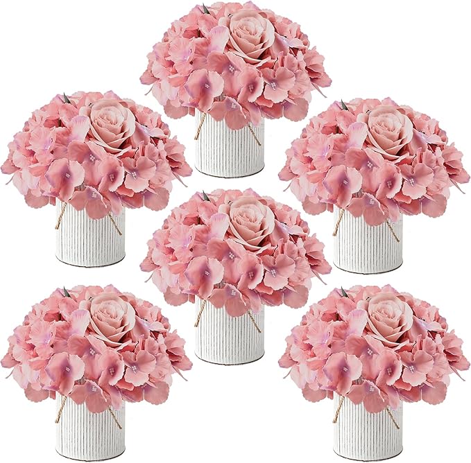DIYDOFUN Flower Table Centerpieces - Set of 6 Floral Arrangement Artificial Wedding Hydrangeas Floral Arrangement with Rus...