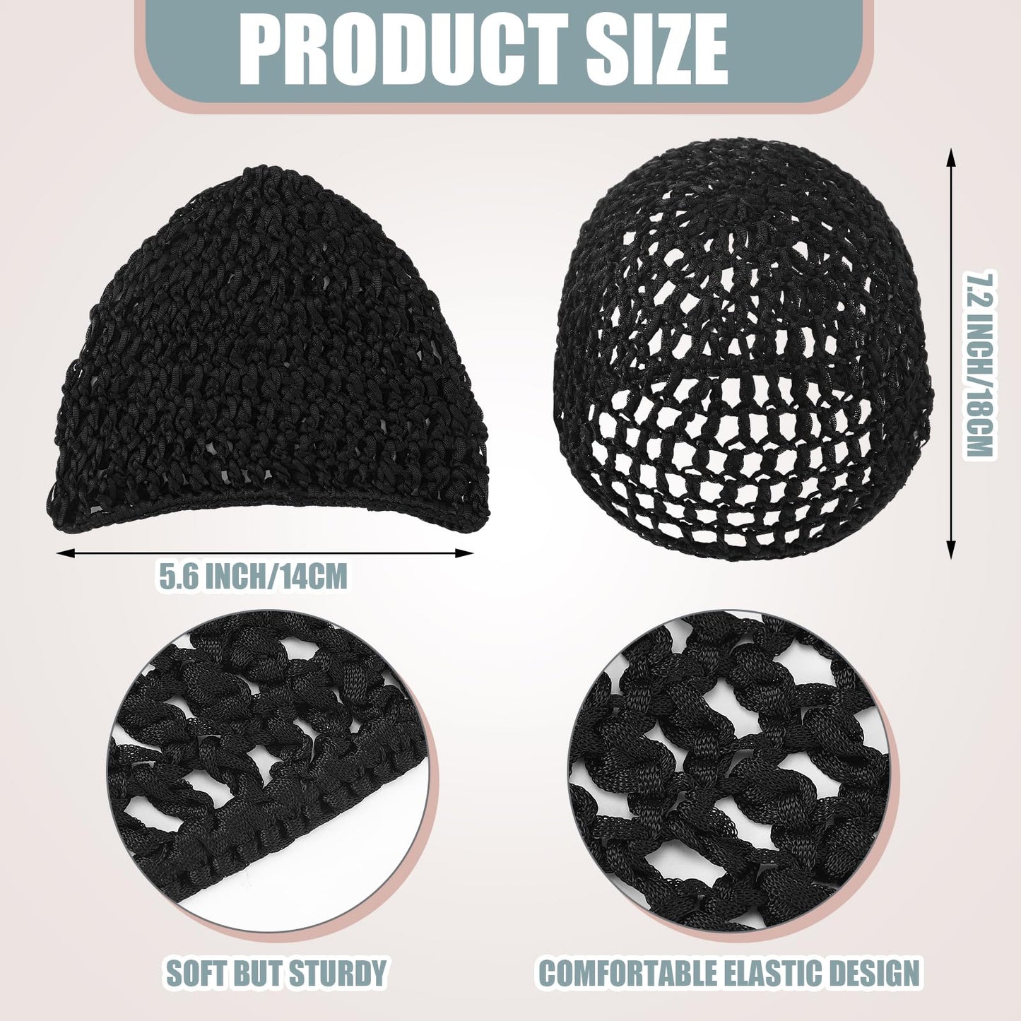 Geyoga 4 Pieces Mesh Crochet Hair Net Rayon Knit Snood Hat Thick Short Women Hairnet Snoods Cover Ornament for Sleeping (Pink,Bl