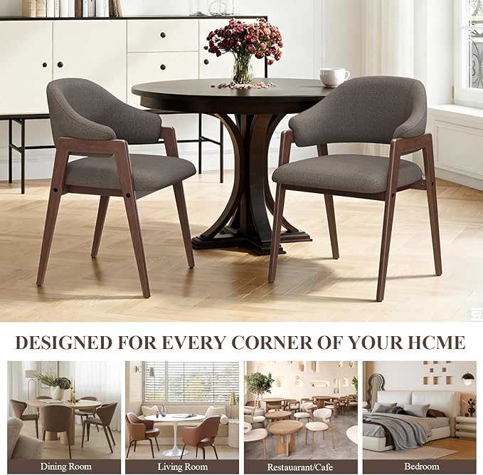 MALOL Wooden Dining Chairs Set of 4, Modern Fabric Upholstered Dining Room Chair, Kitchen Side Chairs, Farmhouse Dinner Chair with Curved Open Back for Kitchen, Camel