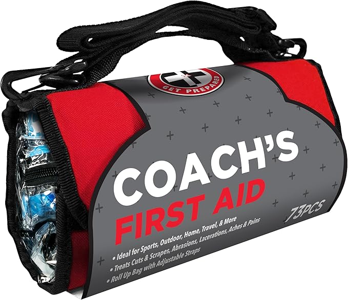 Be Smart Get Prepared 73-Piece Coach’s and Team Sports First Aid Kit in Roll up Bag: Clean, Treat, Protect Cuts, Scrapes. ...