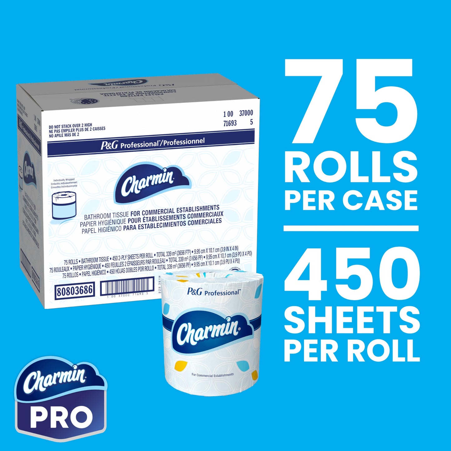 Charmin Commercial Bathroom Tissue, Septic Safe, Individually Wrapped, 2-Ply, White, 450 Sheets/roll, 75 Rolls/carton