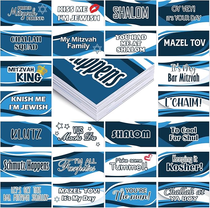 Ctosree 12 Pcs Bar Mitzvah Party Bundle Blue Photo Booth Props Jewish Centerpiece Party Decoration Birthday Celebration Wa...