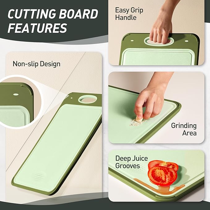 2 in 1 Stainless Steel Cutting Board with Handle 2 Packs Metal Chopping Board Solid Thick Wood Juice Groove Chopping Board Small Big Xl XXl xlarge Oversized Kitchen Counter Organic Vegetable Meat Kit