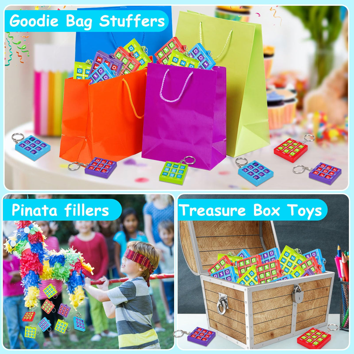 Party Favors for Kids 8-12 4-8 ,16 Pack Tic Tac Toe Game Keychain Fidget Bulk Back to School Student Gifts Classroom Treasure Box Toys Prizes Goodie Bag Stuffers Pinata Fillers Birthday Return Gifts