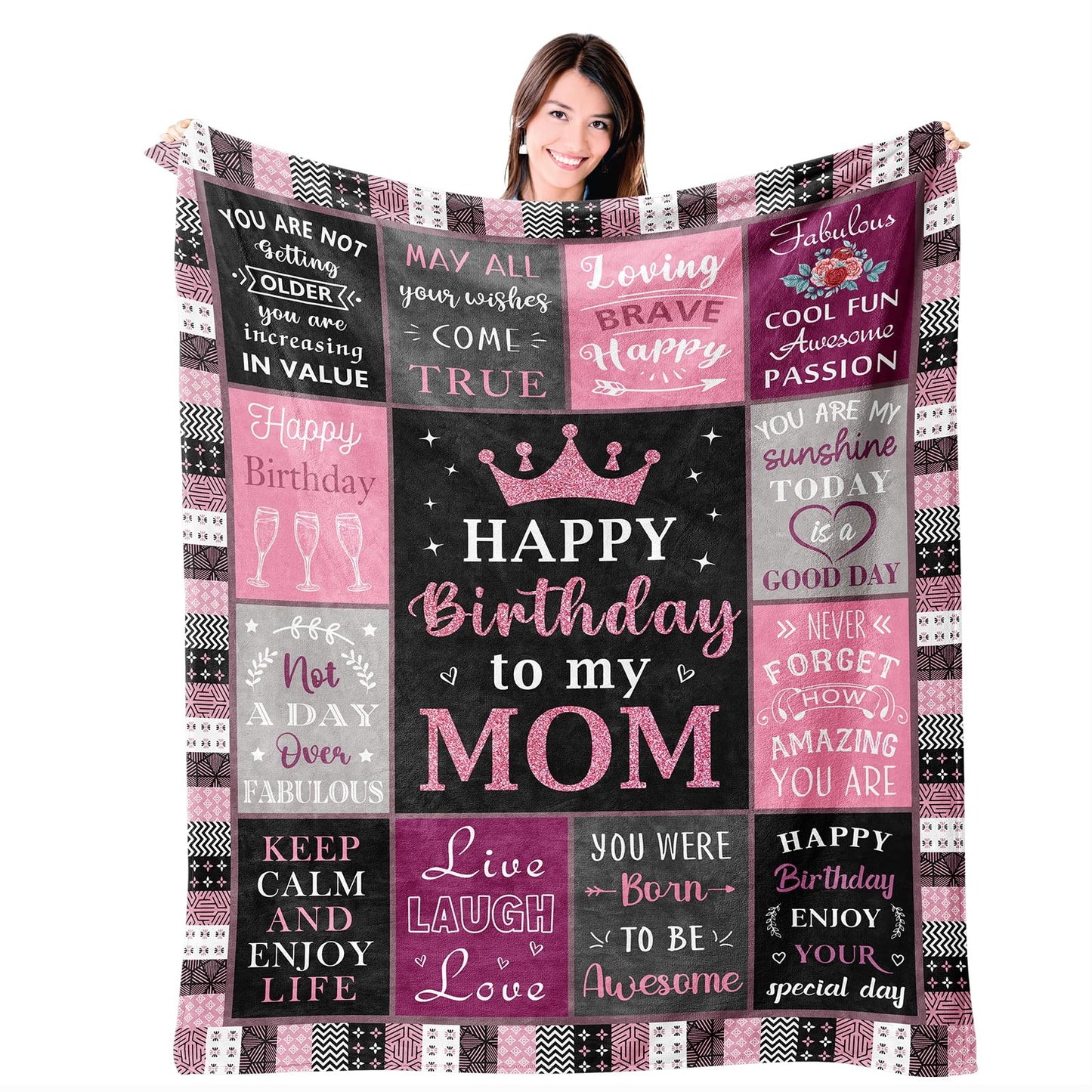 Mosslink Mom Birthday Gifts from Daughter Son, Birthday Gifts for Mom/Mother, Gifts for Moms Birthday Unique, Happy Birthday Mom Gift Ideas Blanket 60"x50"