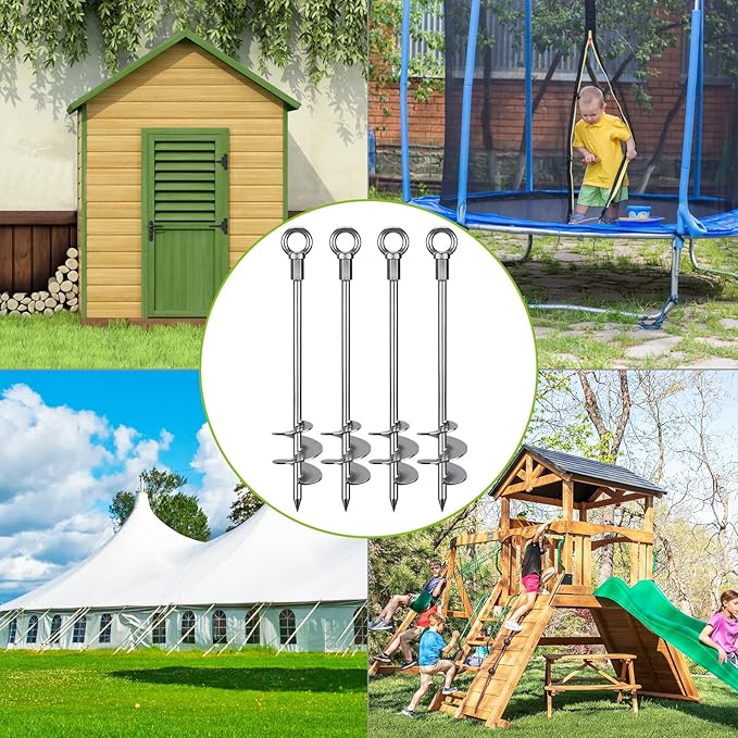 Insaga 24'' Fully Welded Ground Anchors Screw in, 3'' Wider Spiral Earth Anchor for Swing Set, 4pcs Mobile Home Anchors, Wind Resistant Trampoline Wind Anchors, Ground Anchors for Sheds