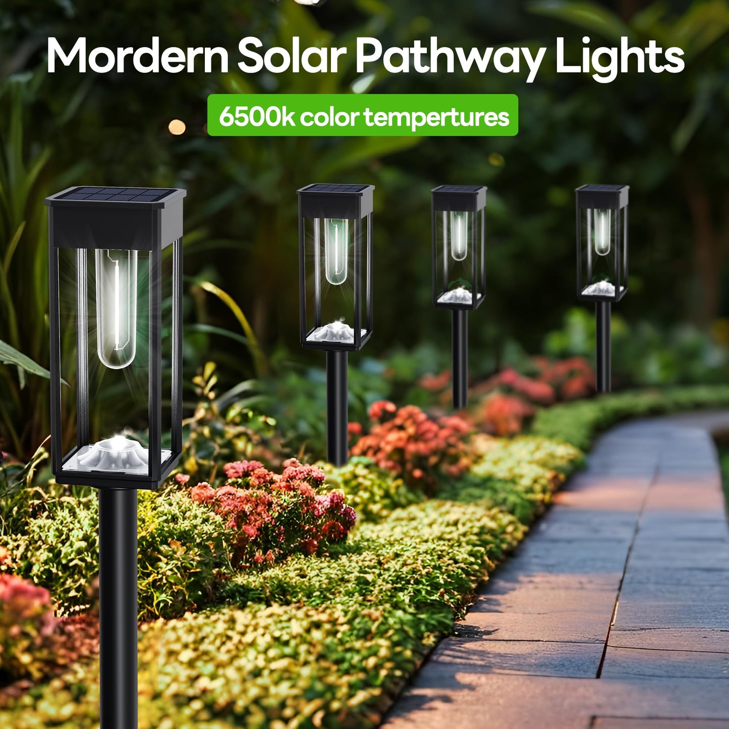 Solar Pathway Lights Outdoor IP65 Waterproof, 8 Pack 6500K LED Auto On/Off Walkway Landscape Light for Yard Lawn Garden Patio Driveway Outside Decor, Cool White