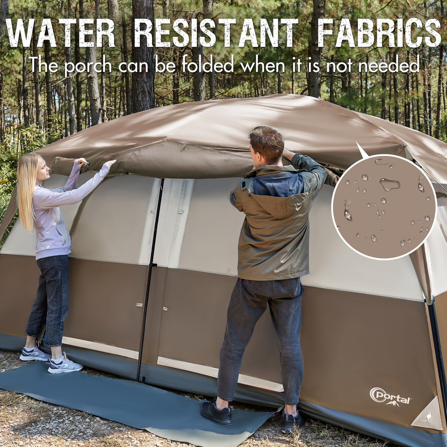 PORTAL Camping Tent, 10 Person Instant Cabin Tent with Rainfly, Large Mesh Windows & Upgraded Ventilation, Portable Big Tents with Carry Bag for Family Outdoor, Backpacking, Hiking, Brown