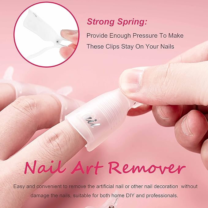 Gel Polish Remover Tools Kit - 10 Clips, 400 Lint-Free Wipes, Files 100/180, Buffer Block 400/4000, Brush, Cuticle Pusher & Peeler (Clear)
