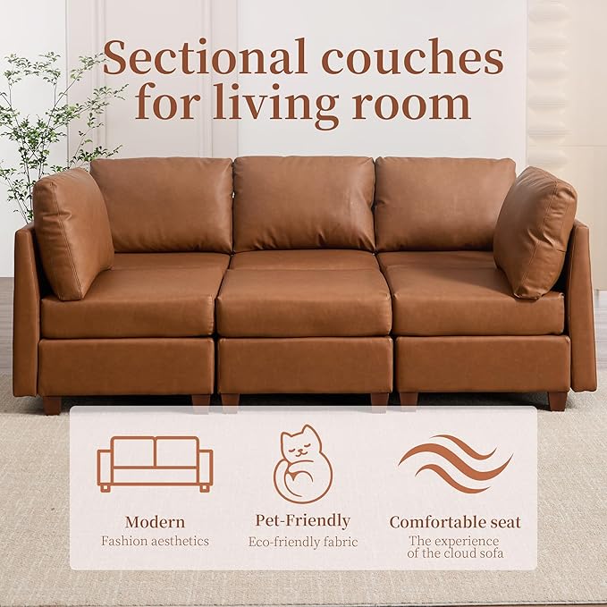 Modular Sectional Sofa,Modern U Shaped Sectional Couches for Living Room,6 Seat PU Leather Deep Seat Sectional Cloud Couch with Storage