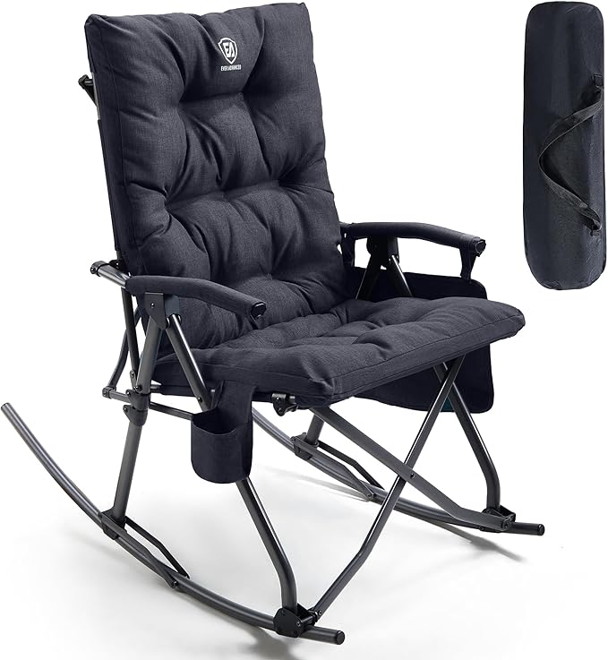 EVER ADVANCED Oversized Folding Rocking Camping Chair, Padded Portable Rocker Chairs for Patio, Lawn and Outdoors, Heavy D...