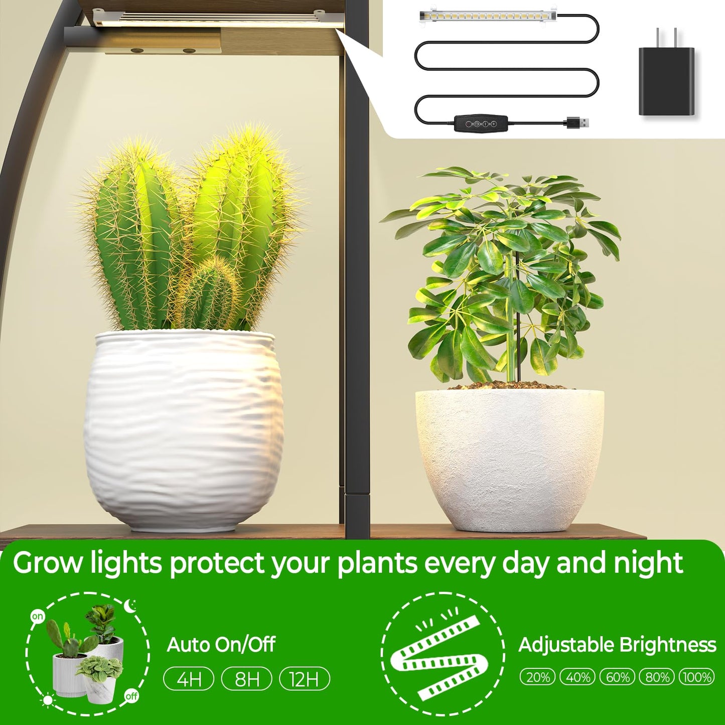 BLAZPATH Plant Stand Shelf Rack Indoor with 6 Built in Grow Light, 7 Tier 65" Tall Pair Large Half Moon Lighted Plant Stand with Hanging Hook, 2 Black Circle Sturdy Tiered Herb Shelving with Lighting