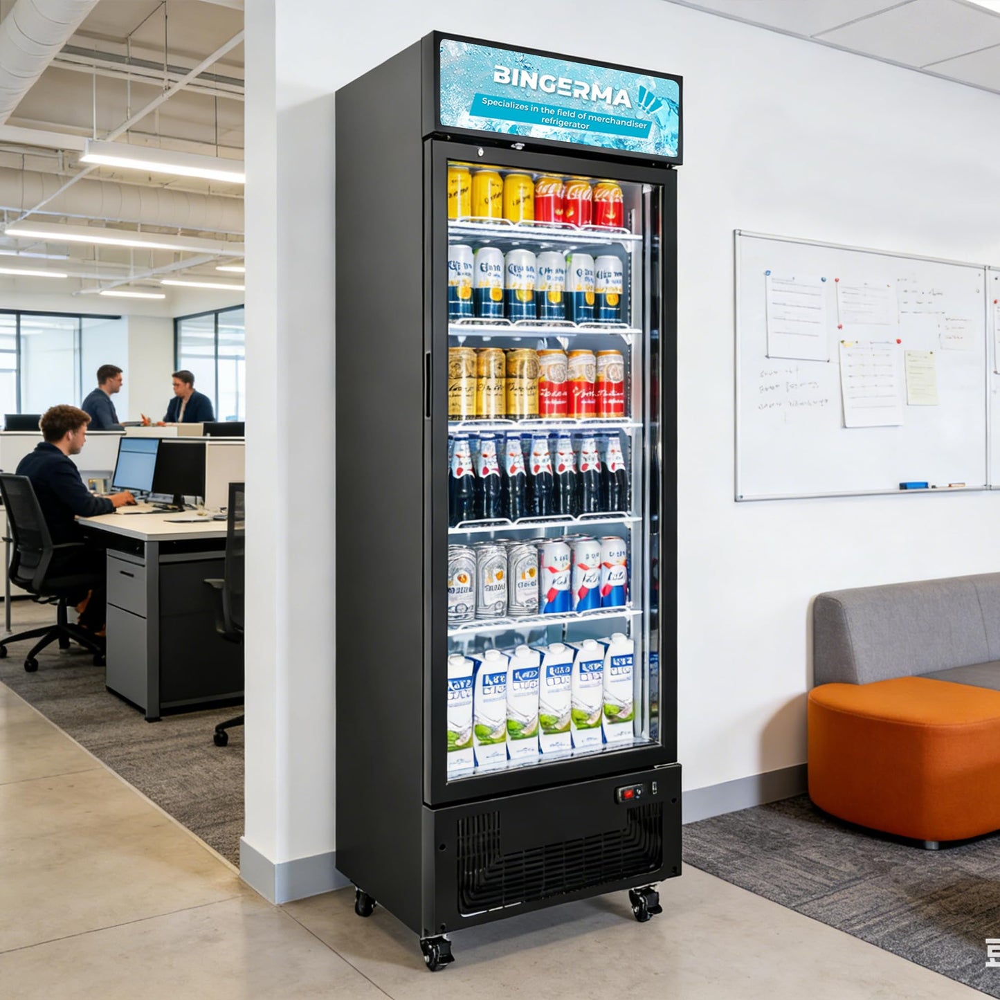 BINGERMA Commercial Display Refrigerator with Glass Door 12 Cu.ft Merchandiser Beverage Cooler Bar Black Drink Fridge for Convenience Stores, Supermarkets,Bars,Offices