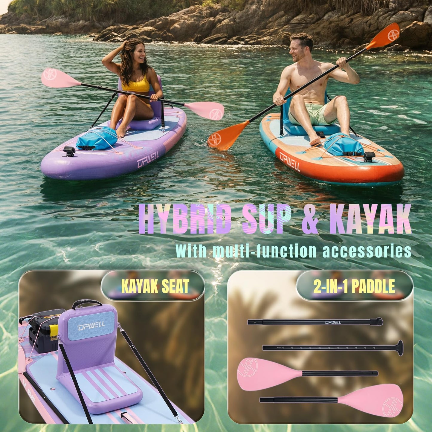 UPWELL 11'×34" Inflatable Paddle Board, Stand Up Paddle Board with Kayak Seat, Sup Paddle Boards for Adults, Dusk Bloom