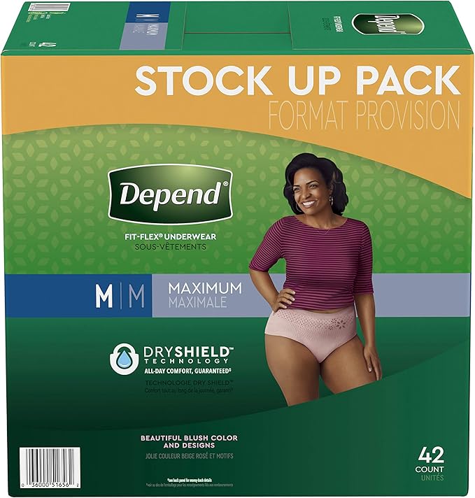 Depend FIT-Flex Incontinence Underwear for Women, Blush, Medium, 42 Count