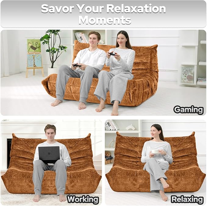 HABUTWAY Bean Bag Chair, Giant Bean Bag Chairs for Adults, Loveseat Fireside Chair, 2 Seater Lazy Bean Bag Sofa Memory Foam Couch for Living Room, Bedroom, Office (Brown)